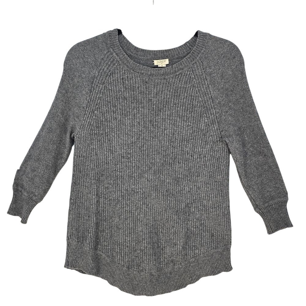 J.Crew Womens Gray Merino Wool Blend Ribbed‎ 3/4 Sleeve Sweater XS Petite C9720